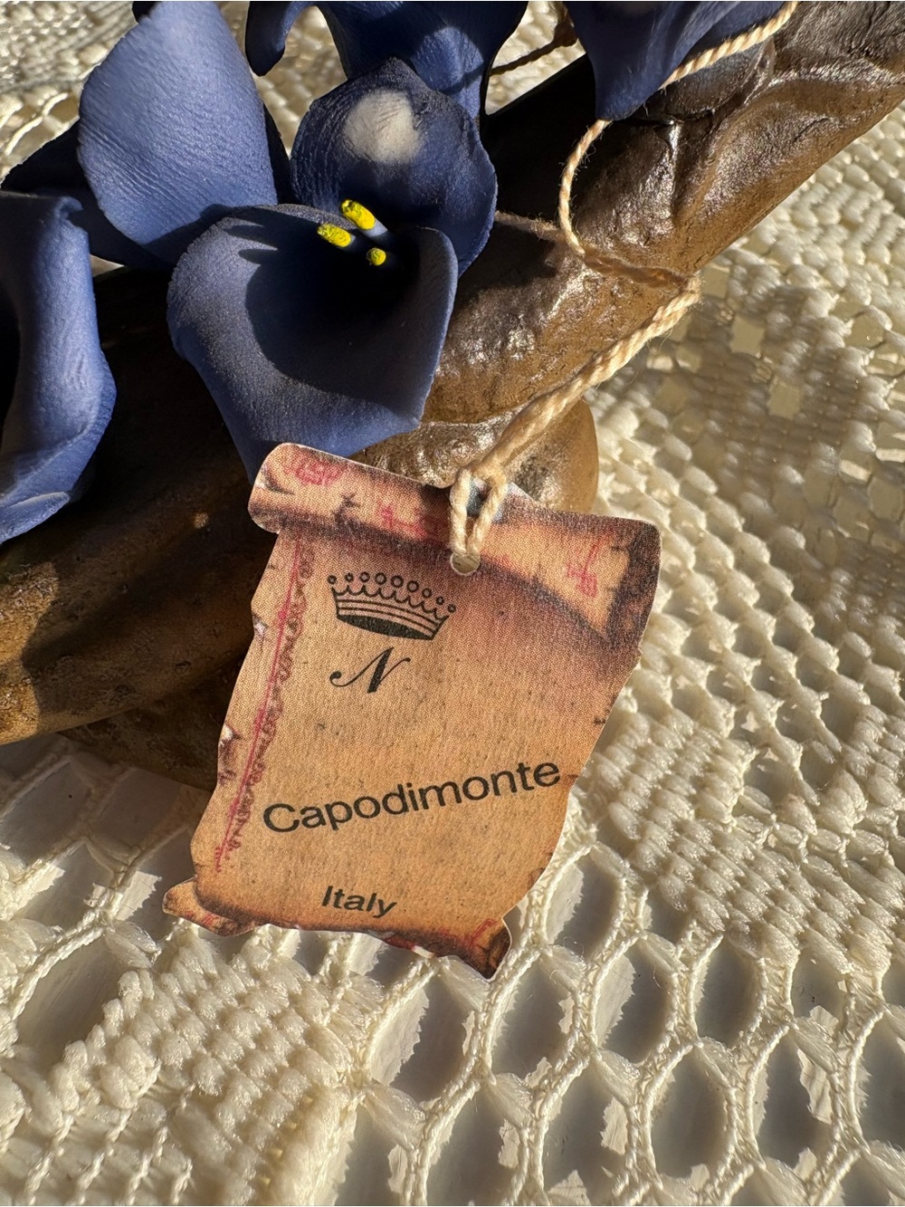 Handcrafted Navy Blue Flower with Yellow Accents - Picture 4 of 6